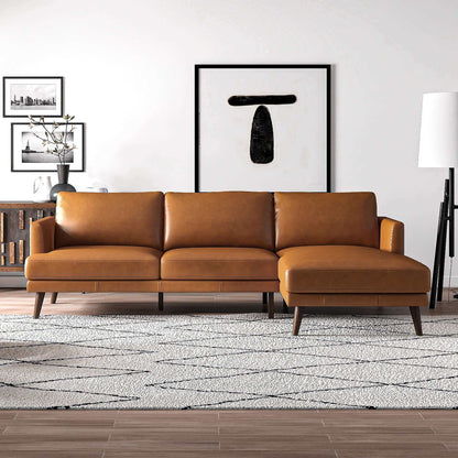 Lore  L-Shaped Genuine Leather Sectional In Tan Right Facing - SEC00401302