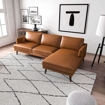 Lore  L-Shaped Genuine Leather Sectional In Tan Right Facing - SEC00401302