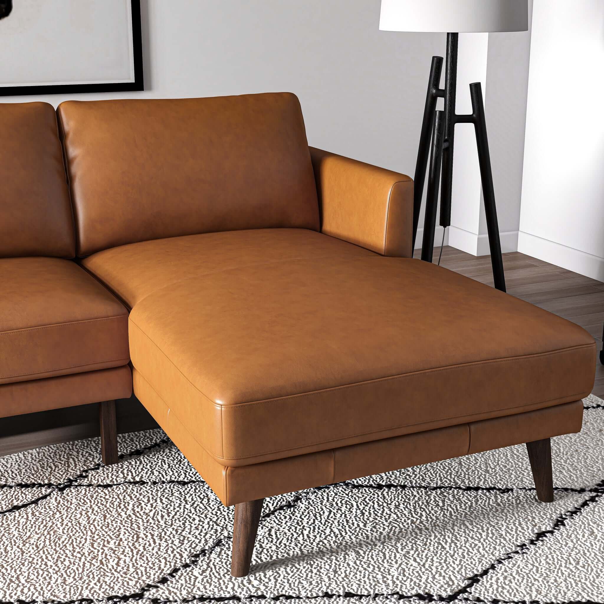 Lore  L-Shaped Genuine Leather Sectional In Tan Right Facing - SEC00401302