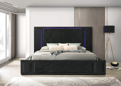 Lorenzo Black Platform Bed (w/ LED LIGHTS) - Queen, King *QUEEN - Lorenzo - Black QUEEN