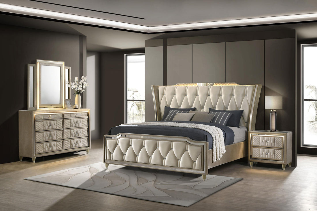 Lorient 4-piece Eastern King Bedroom Set Ivory and Camel - 222661KE-S4