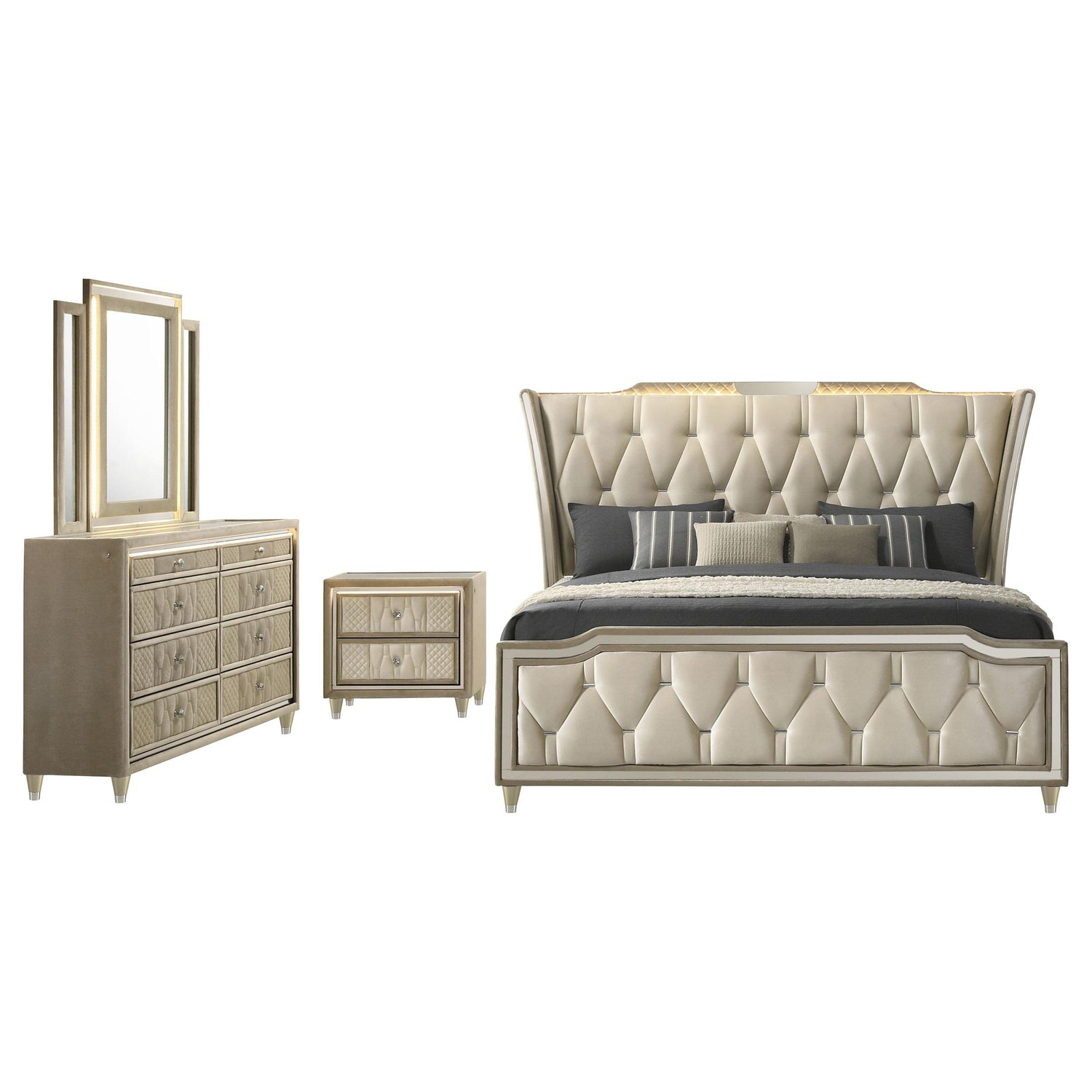 Lorient 4-piece Queen Bedroom Set Ivory and Camel - 222661Q-S4