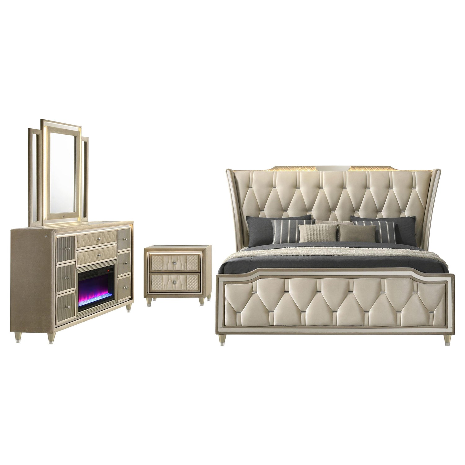 Lorient 4-piece Queen Bedroom Set Ivory and Camel - 222661Q-S4B
