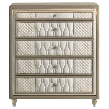 Lorient 5-drawer LED Chest of Drawers Ivory and Camel - 222665
