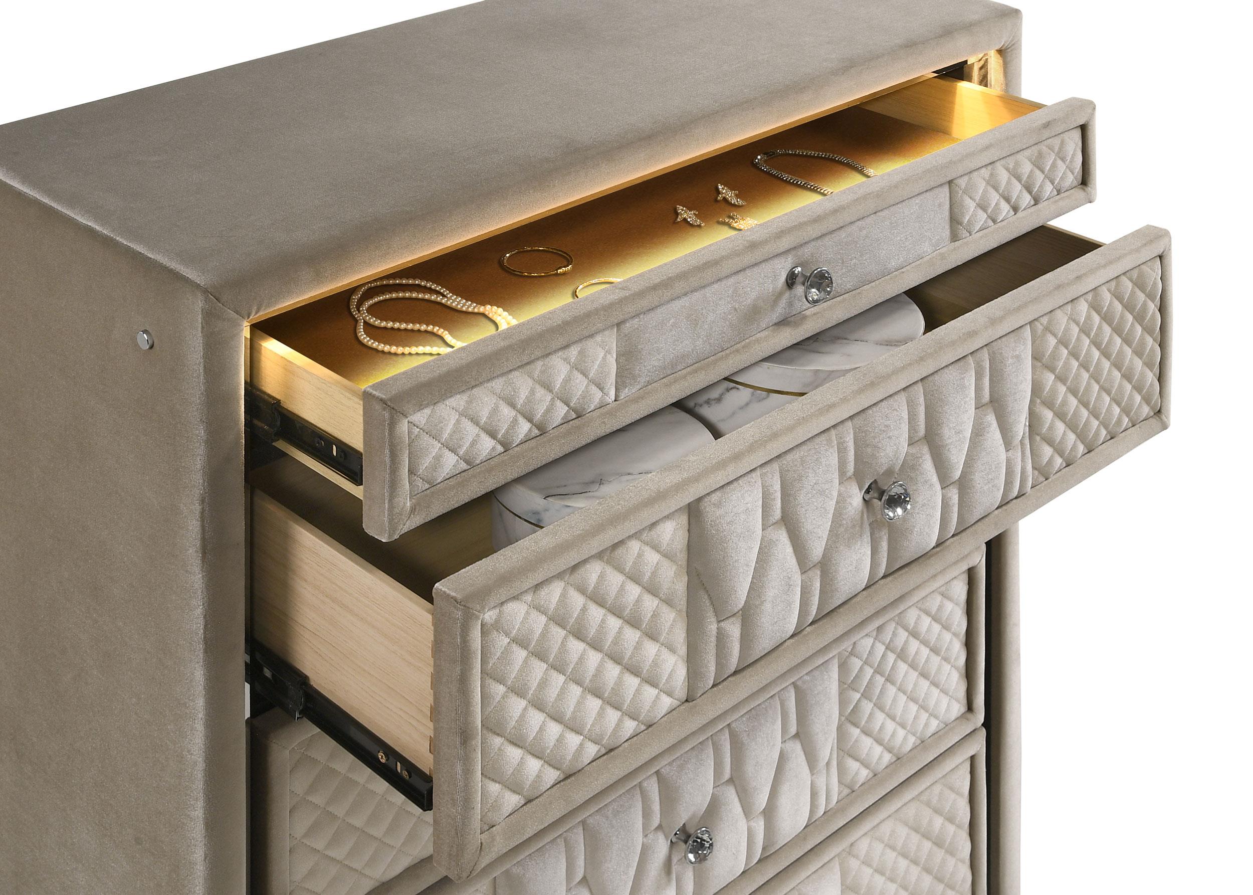 Lorient 5-drawer LED Chest of Drawers Ivory and Camel - 222665