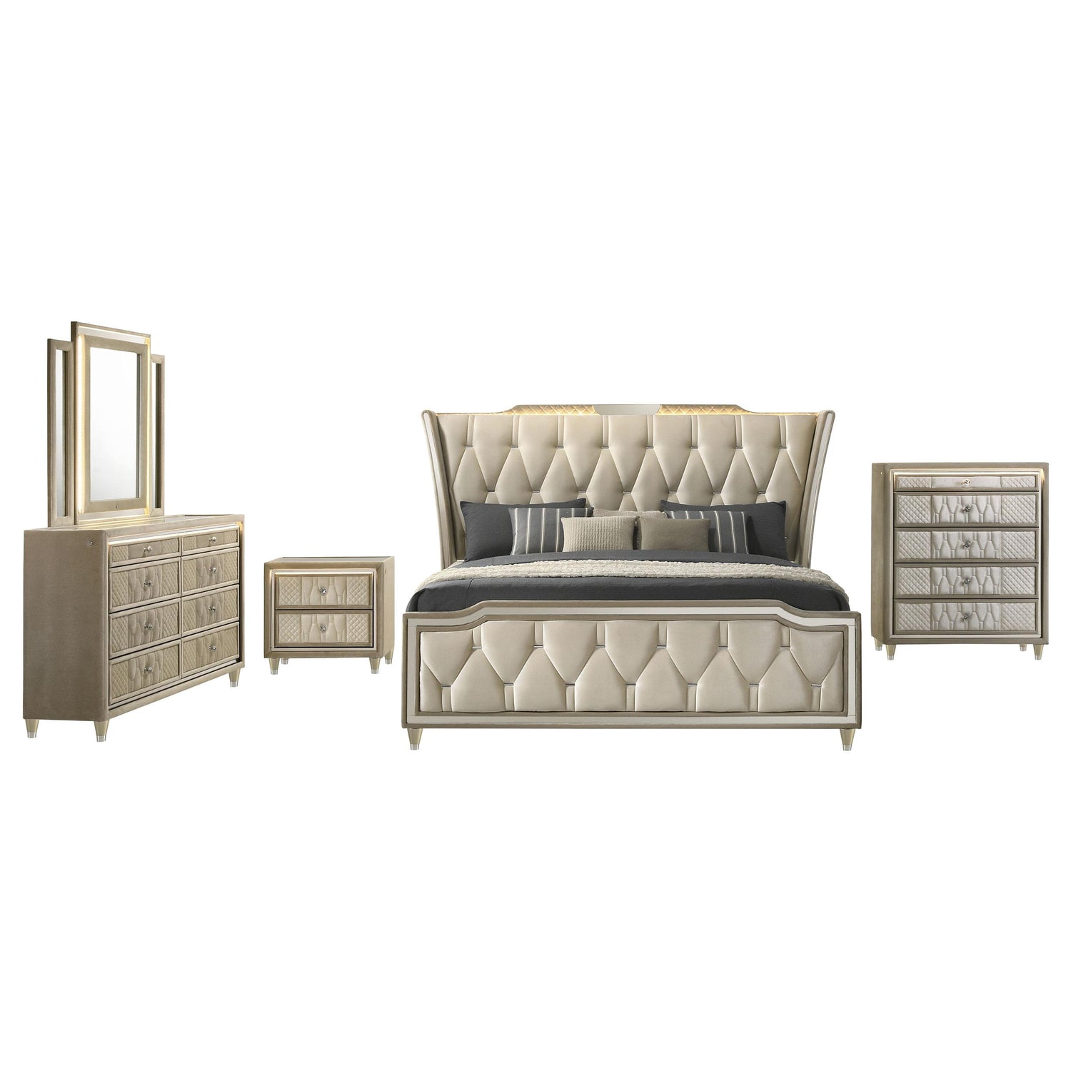 Lorient 5-piece Queen Bedroom Set Ivory and Camel - 222661Q-S5