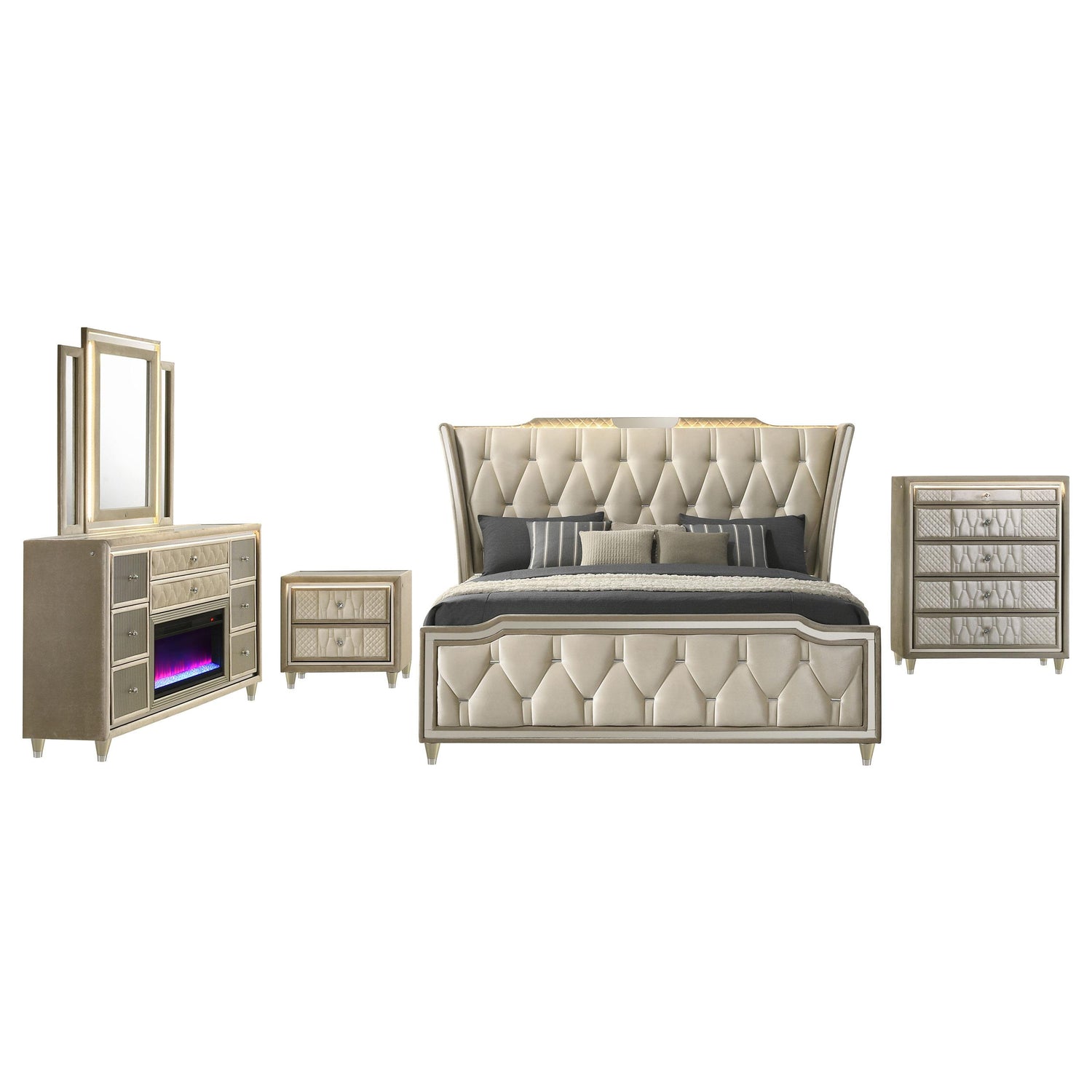 Lorient 5-piece Queen Bedroom Set Ivory and Camel - 222661Q-S5B