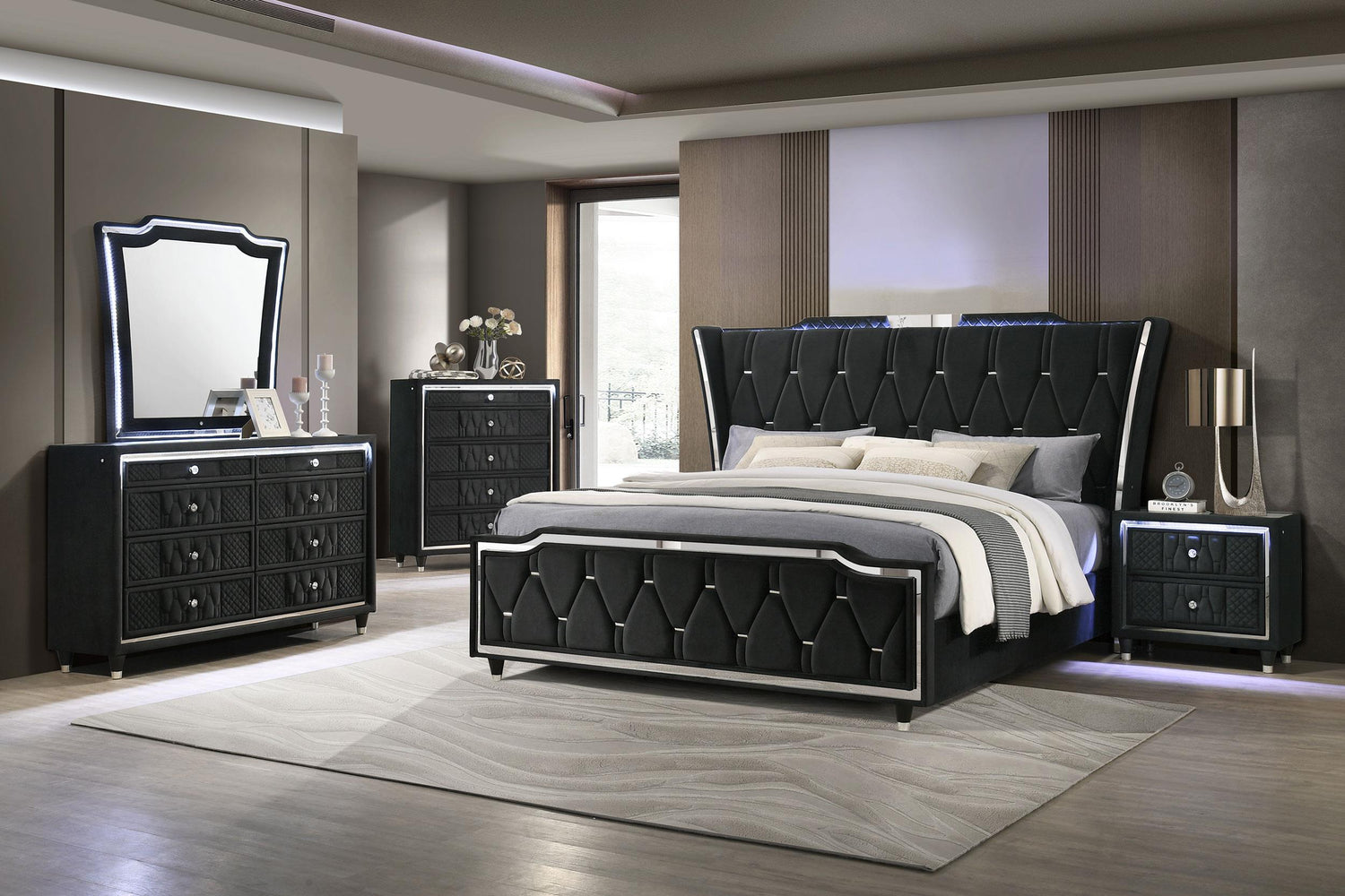 Lorient Black 8-Drawer LED Bedroom Dresser Bien Home Furniture Lorient Black 8-Drawer LED Bedroom Dresser Bien Home Furniture