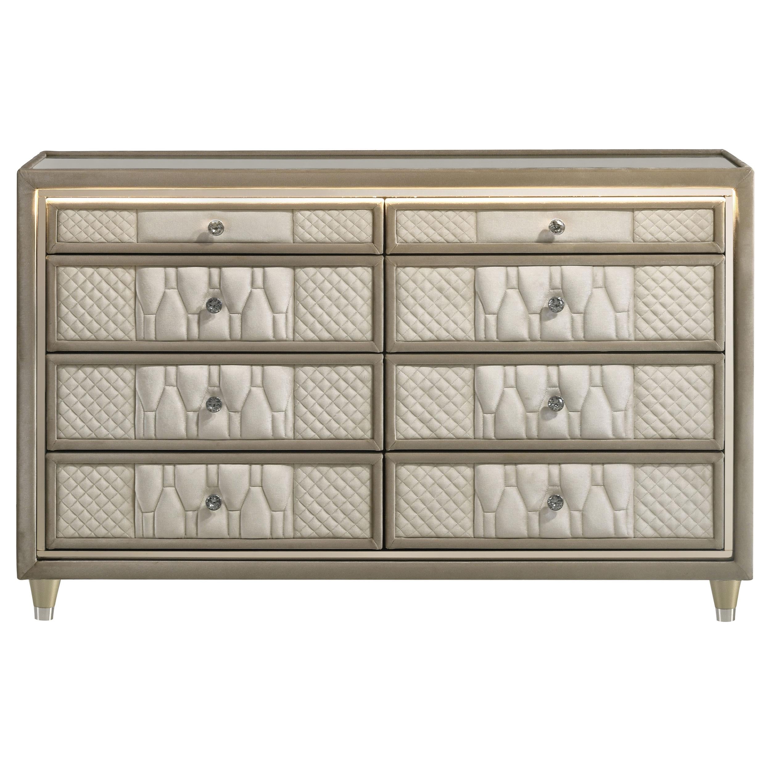 Lorient 8-drawer LED Bedroom Dresser Cabinet Ivory and Camel - 222663