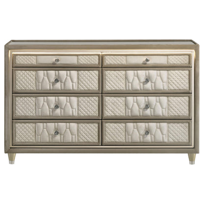 Lorient 8-drawer LED Bedroom Dresser Cabinet Ivory and Camel - 222663
