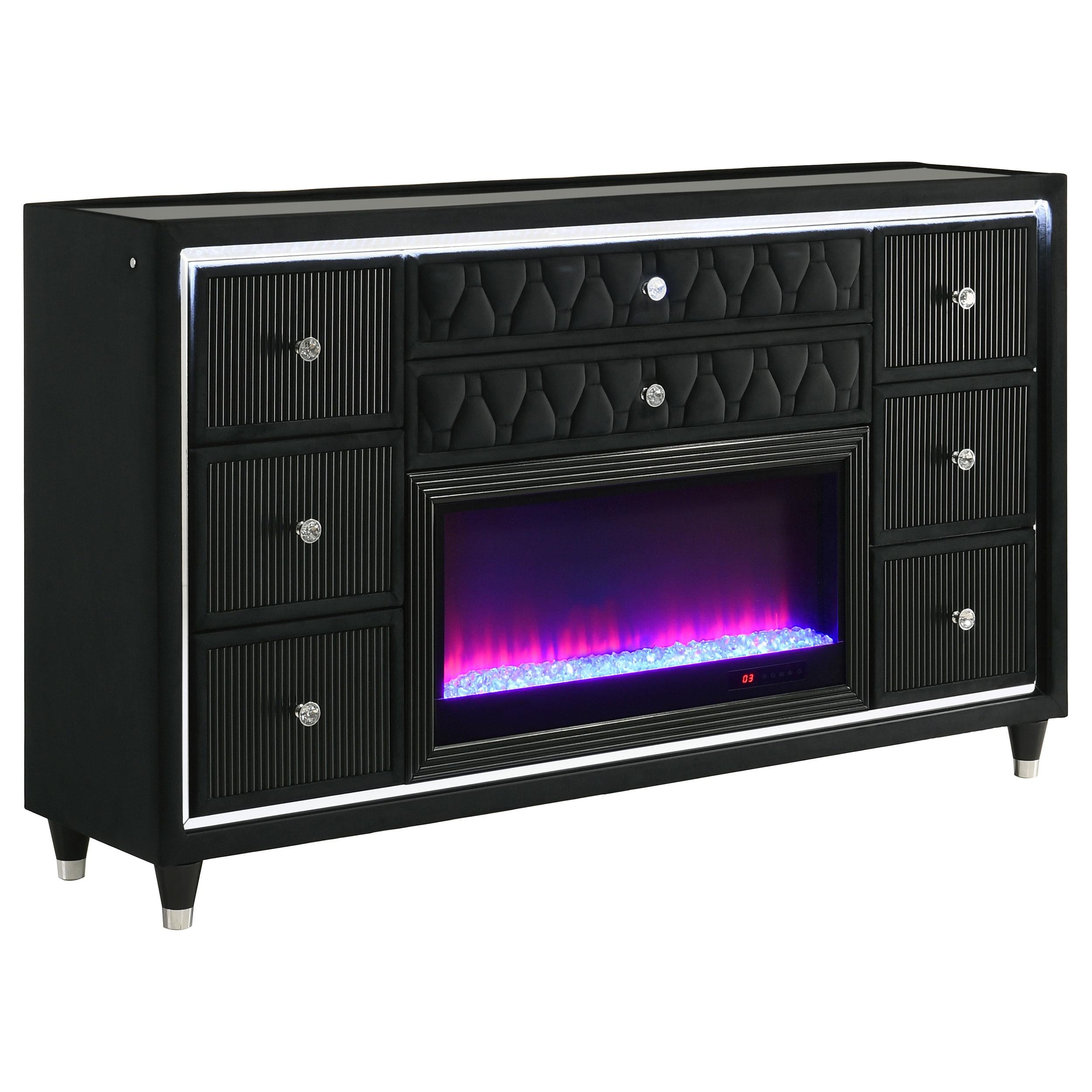 Lorient 8-drawer LED Bedroom Flame Box Dresser Black - 223163FB
