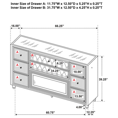 Lorient 8-drawer LED Bedroom Flame Box Dresser Black - 223163FB