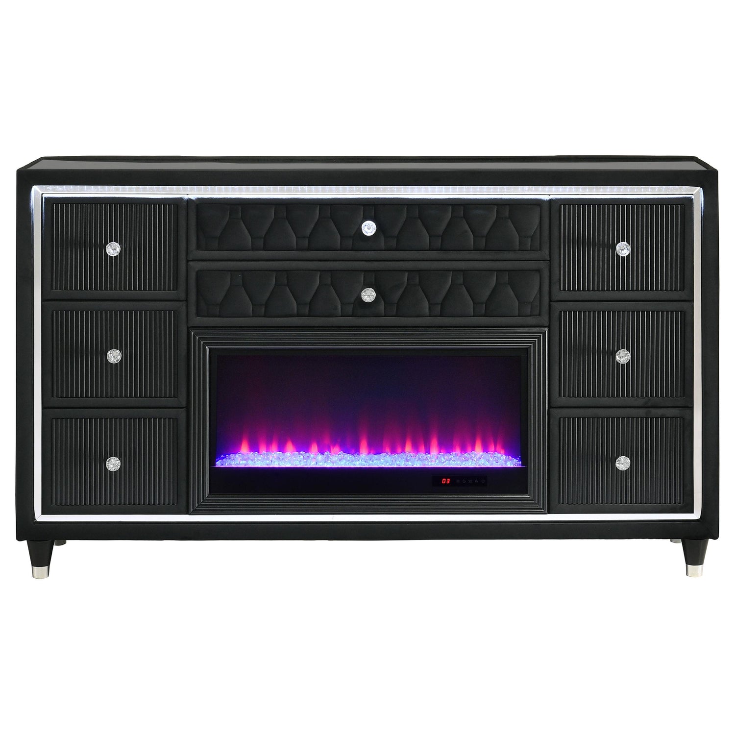 Lorient 8-drawer LED Bedroom Flame Box Dresser Black - 223163FB