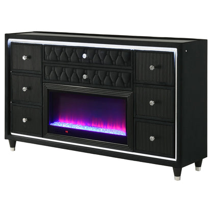 Lorient 8-drawer LED Bedroom Flame Box Dresser Black - 223163FB
