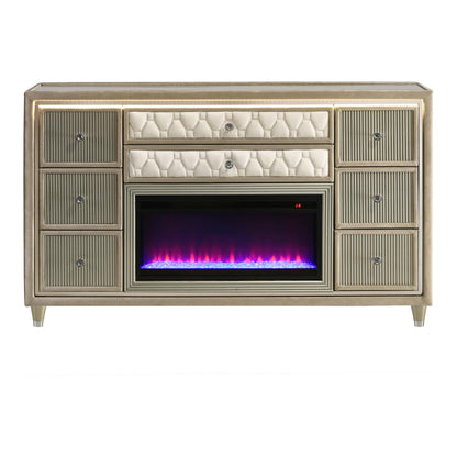 Lorient 8-drawer LED Bedroom Flame Box Dresser Ivory Camel - 222663FB