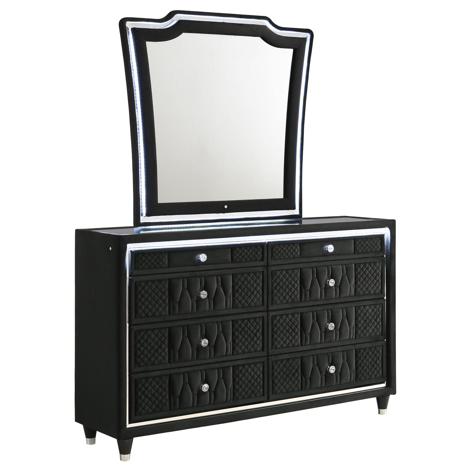led black dresser Vipbear 6 Drawer Double Dresser with Power Outlet & LED Lights, Wide Storage Chest with Open Shelving Black BS-COD03-BL-SZ-LZY