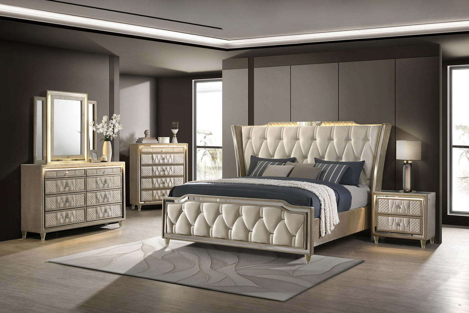 Lorient 8-drawer LED Dresser with Mirror Ivory and Camel - 222663M
