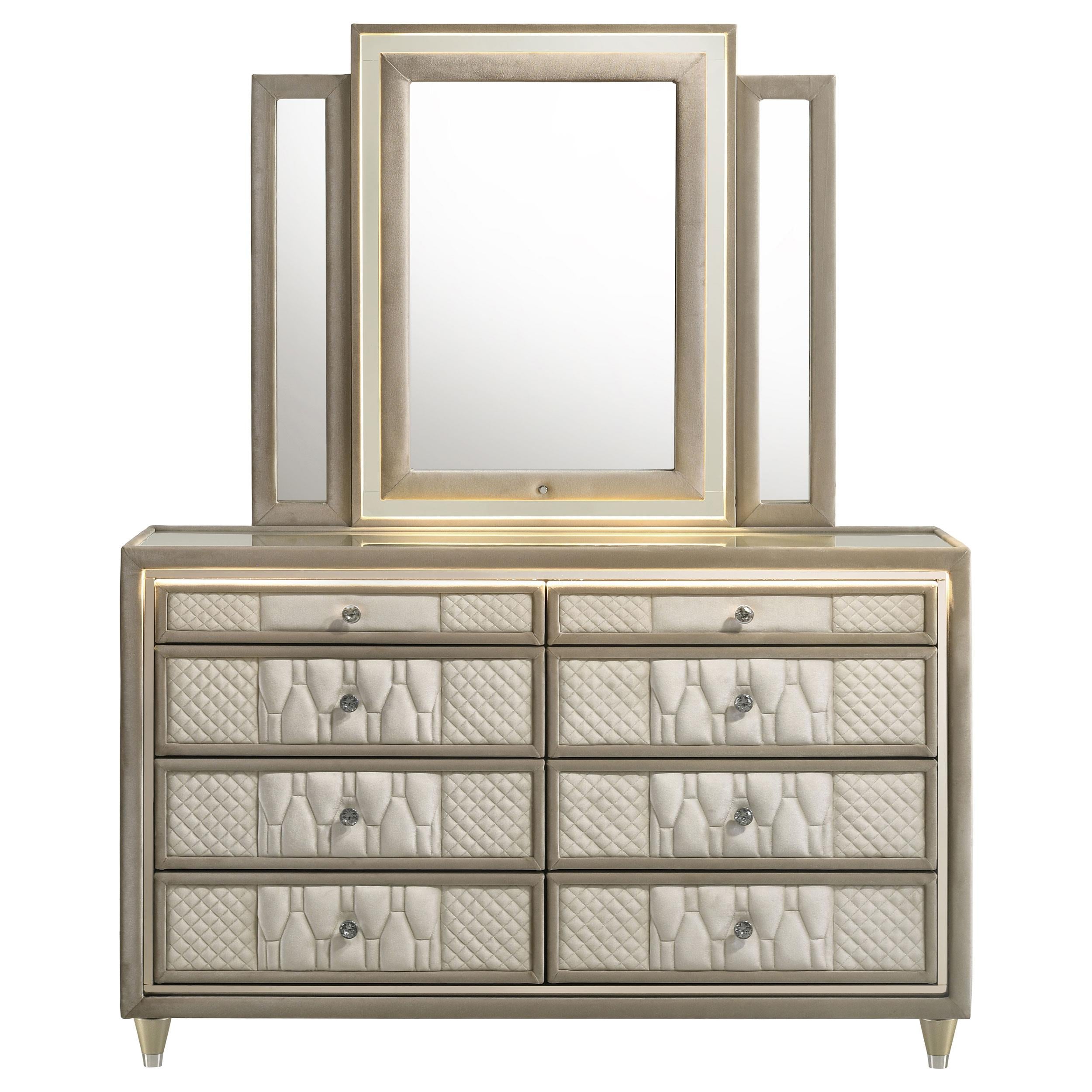 Lorient 8-drawer LED Dresser with Mirror Ivory and Camel - 222663M