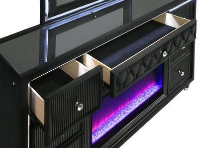 Lorient 8-drawer LED Flame Box Dresser and Mirror Black - 223163FBM
