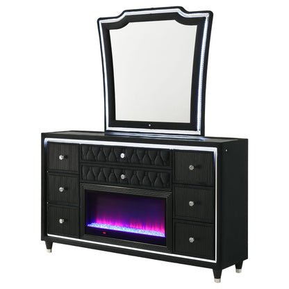 Lorient 8-drawer LED Flame Box Dresser and Mirror Black - 223163FBM