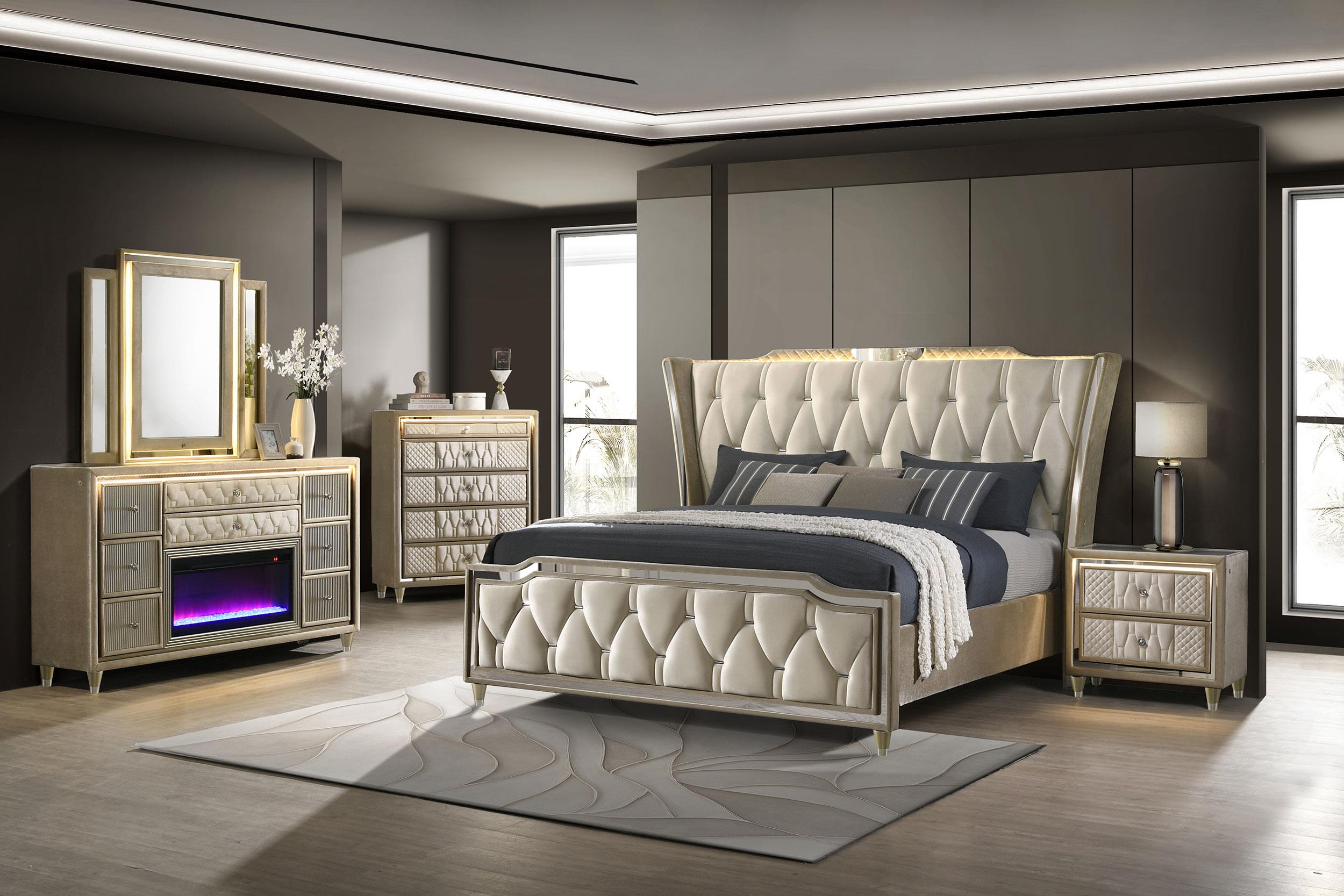 Lorient 8-drawer LED Flame Box Dresser and Mirror Ivory Camel - 222663FBM
