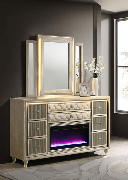 Lorient 8-drawer LED Flame Box Dresser and Mirror Ivory Camel - 222663FBM