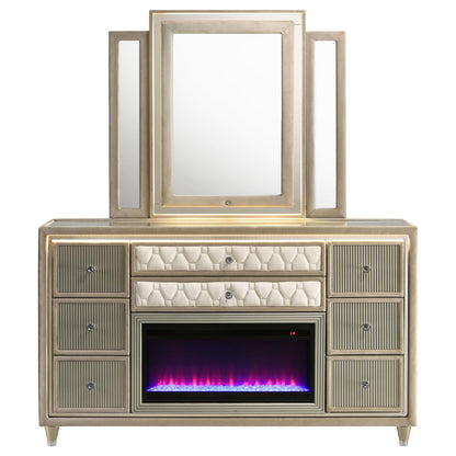 Lorient 8-drawer LED Flame Box Dresser and Mirror Ivory Camel - 222663FBM