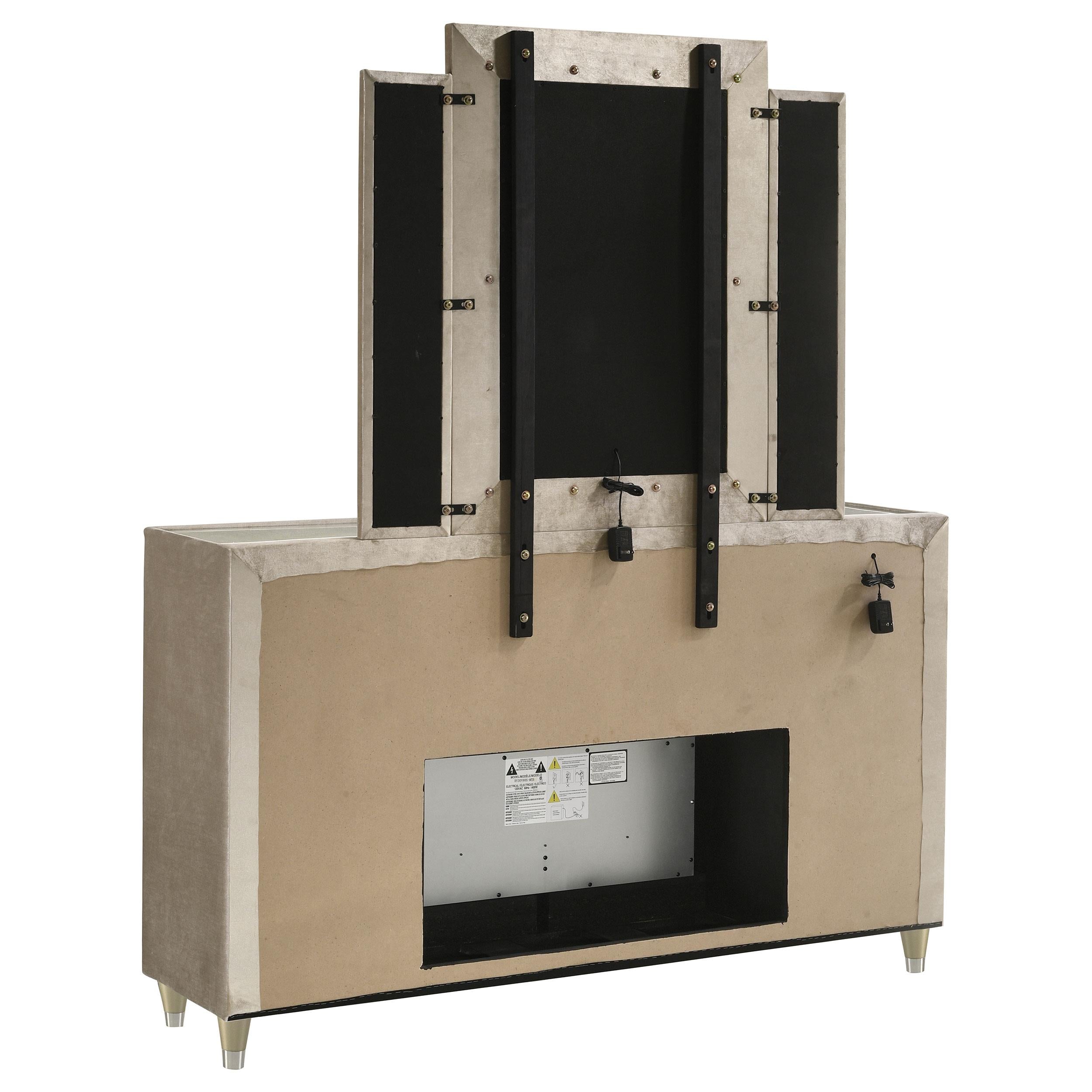 Lorient 8-drawer LED Flame Box Dresser and Mirror Ivory Camel - 222663FBM