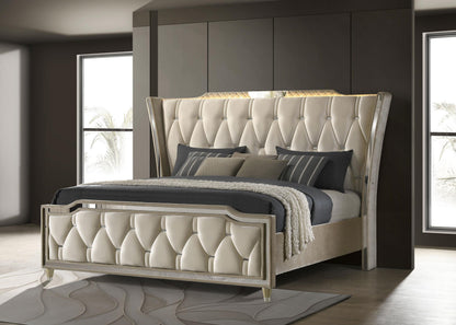 Lorient Eastern King LED Upholstered Bed Ivory and Camel - 222661KE