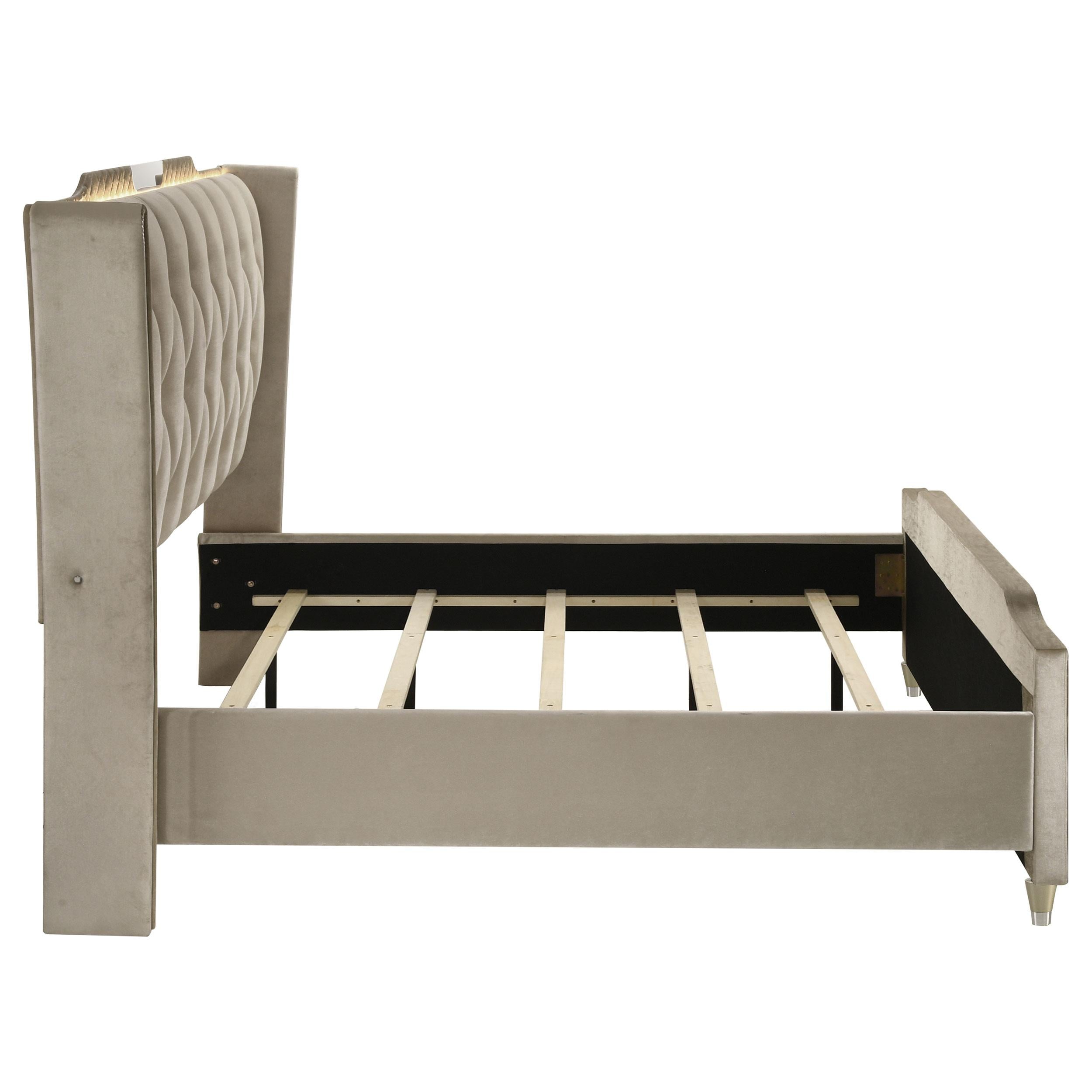 Lorient Eastern King LED Upholstered Bed Ivory and Camel - 222661KE