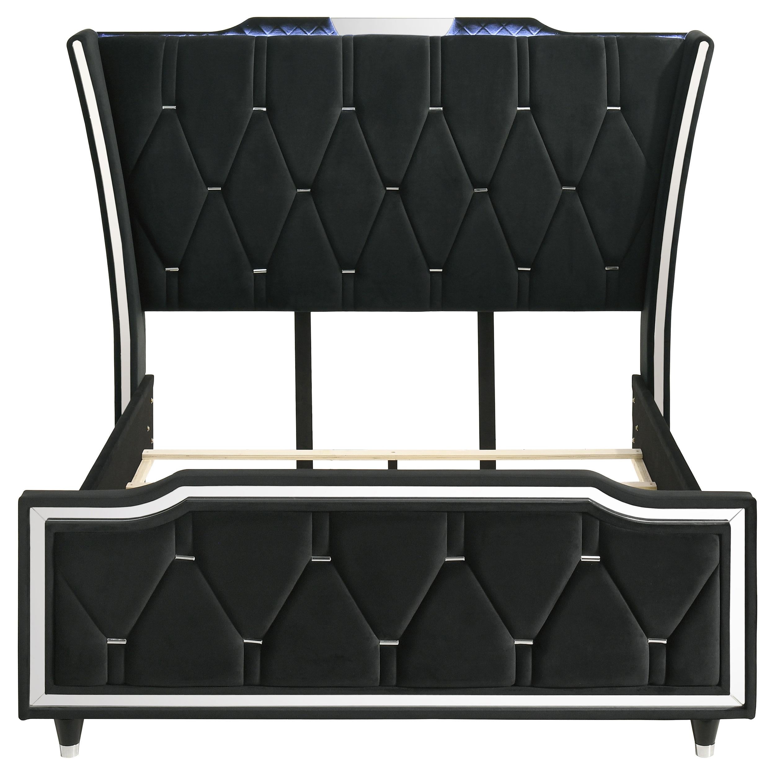 Lorient Queen LED Upholstered Wingback Bed Black - 223161Q