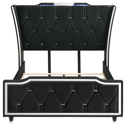 Lorient Queen LED Upholstered Wingback Bed Black - 223161Q