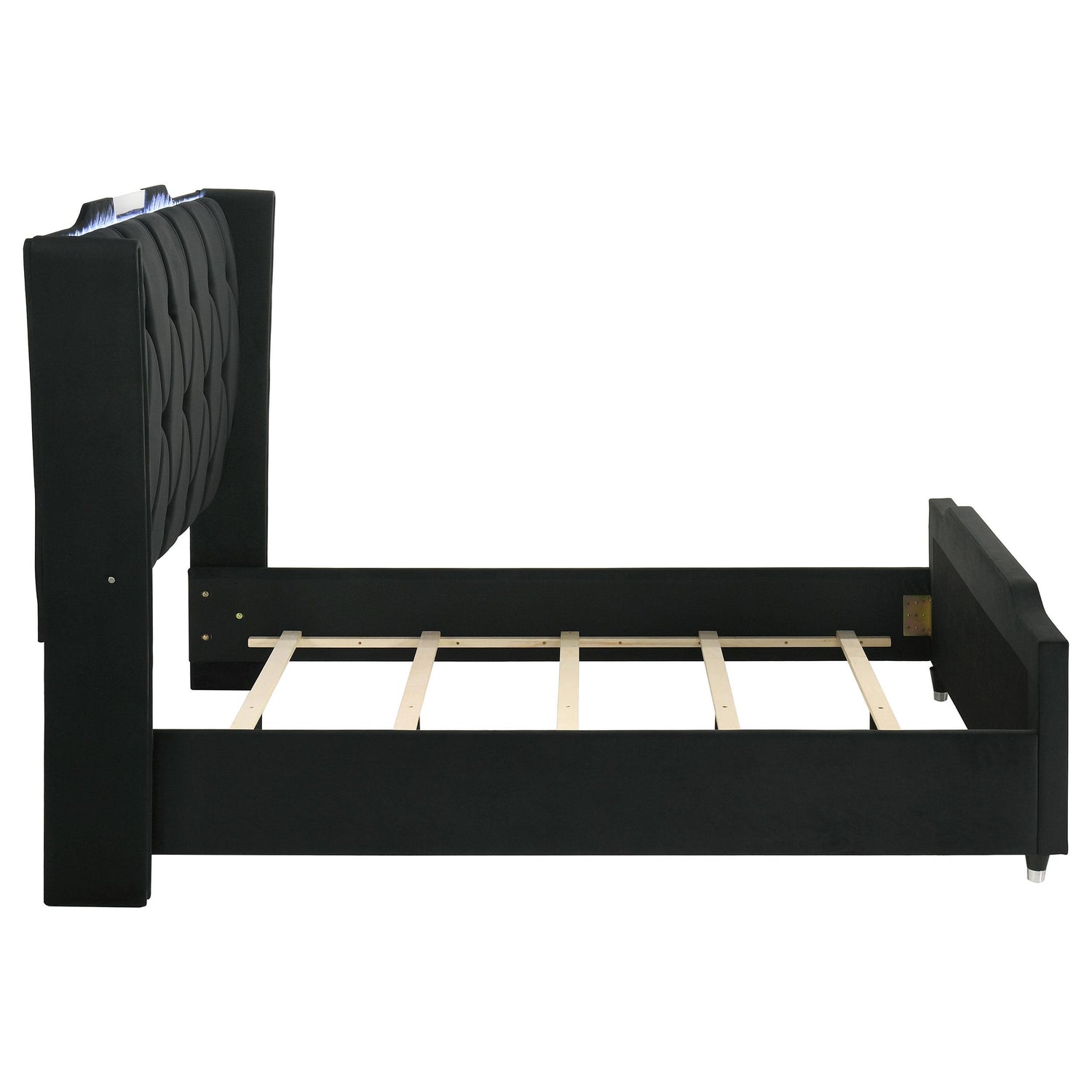 Lorient Queen LED Upholstered Wingback Bed Black - 223161Q