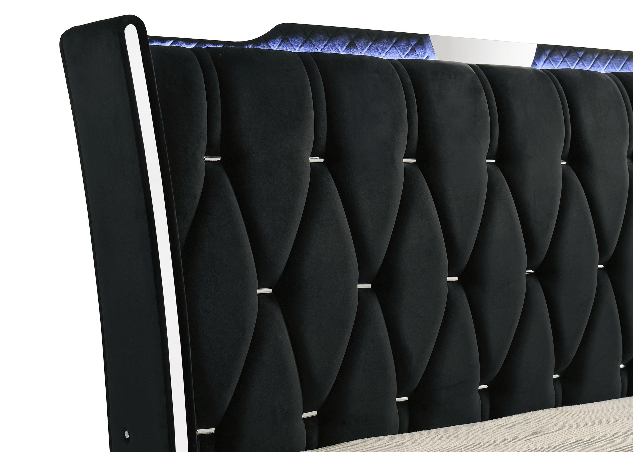 Lorient Queen LED Upholstered Wingback Bed Black - 223161Q