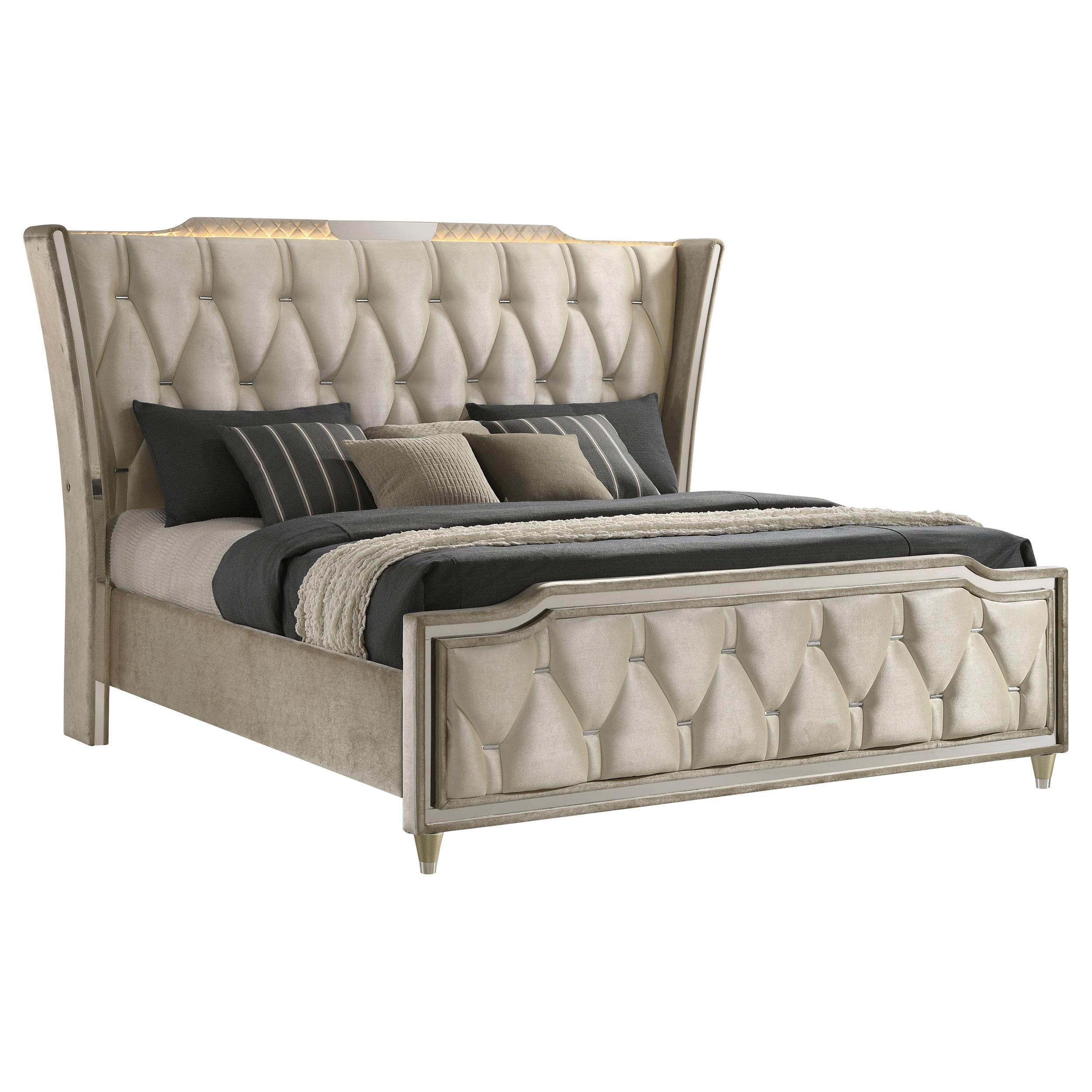 Lorient Queen LED Upholstered Wingback Bed Ivory and Camel - 222661Q