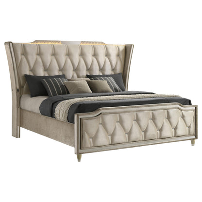 Lorient Queen LED Upholstered Wingback Bed Ivory and Camel - 222661Q