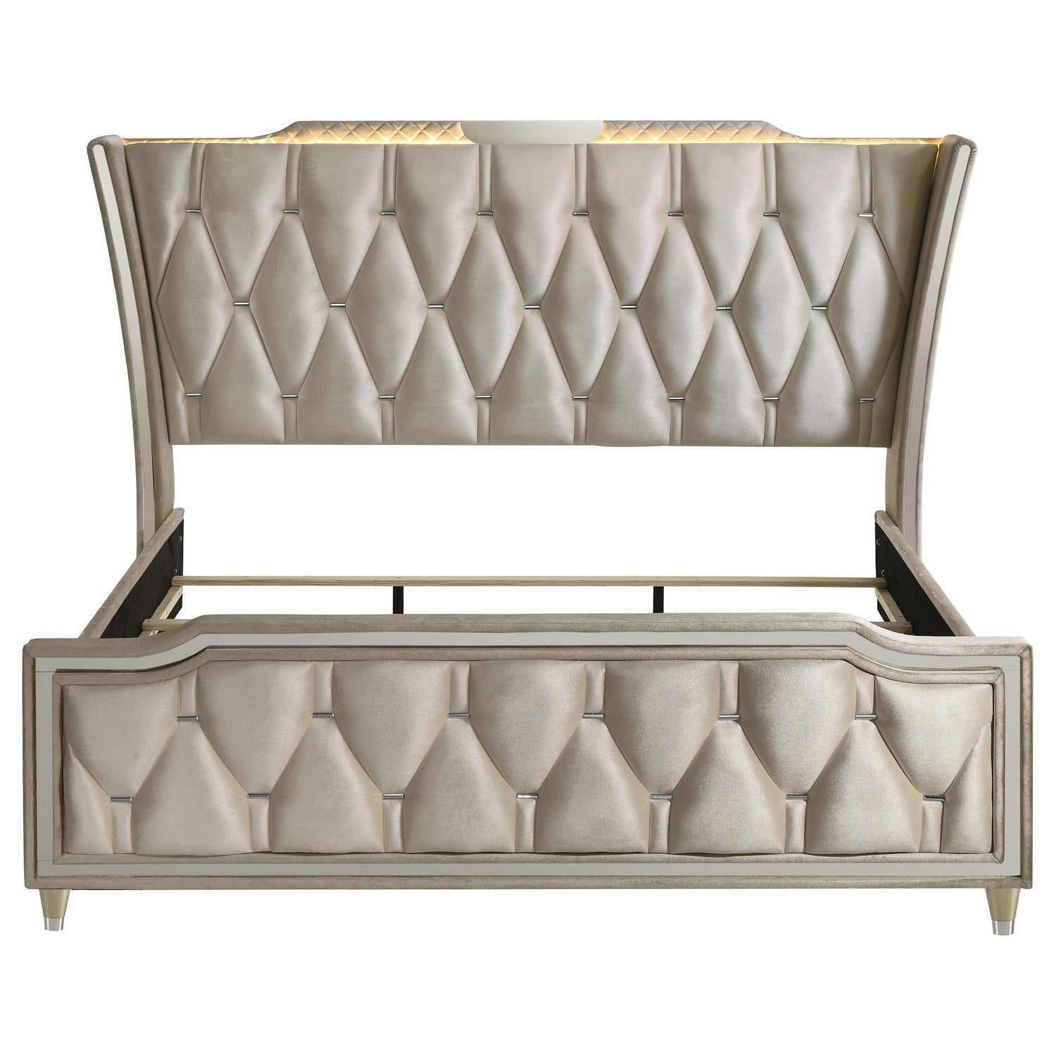 Lorient Queen LED Upholstered Wingback Bed Ivory and Camel - 222661Q