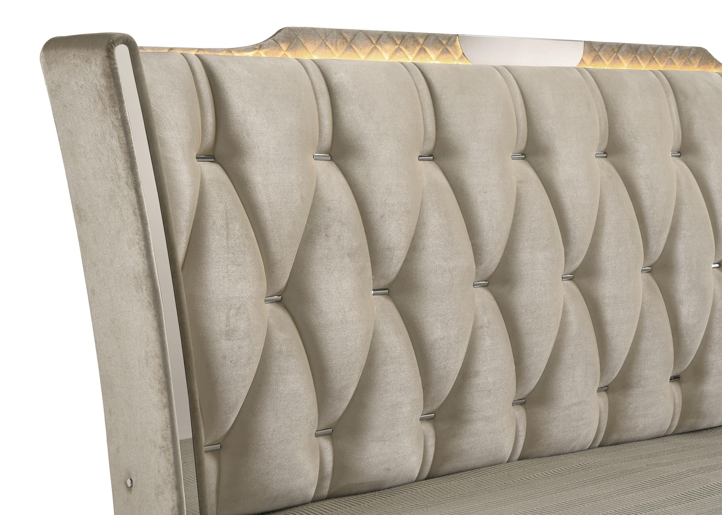 Lorient Queen LED Upholstered Wingback Bed Ivory and Camel - 222661Q