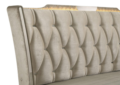 Lorient Queen LED Upholstered Wingback Bed Ivory and Camel - 222661Q