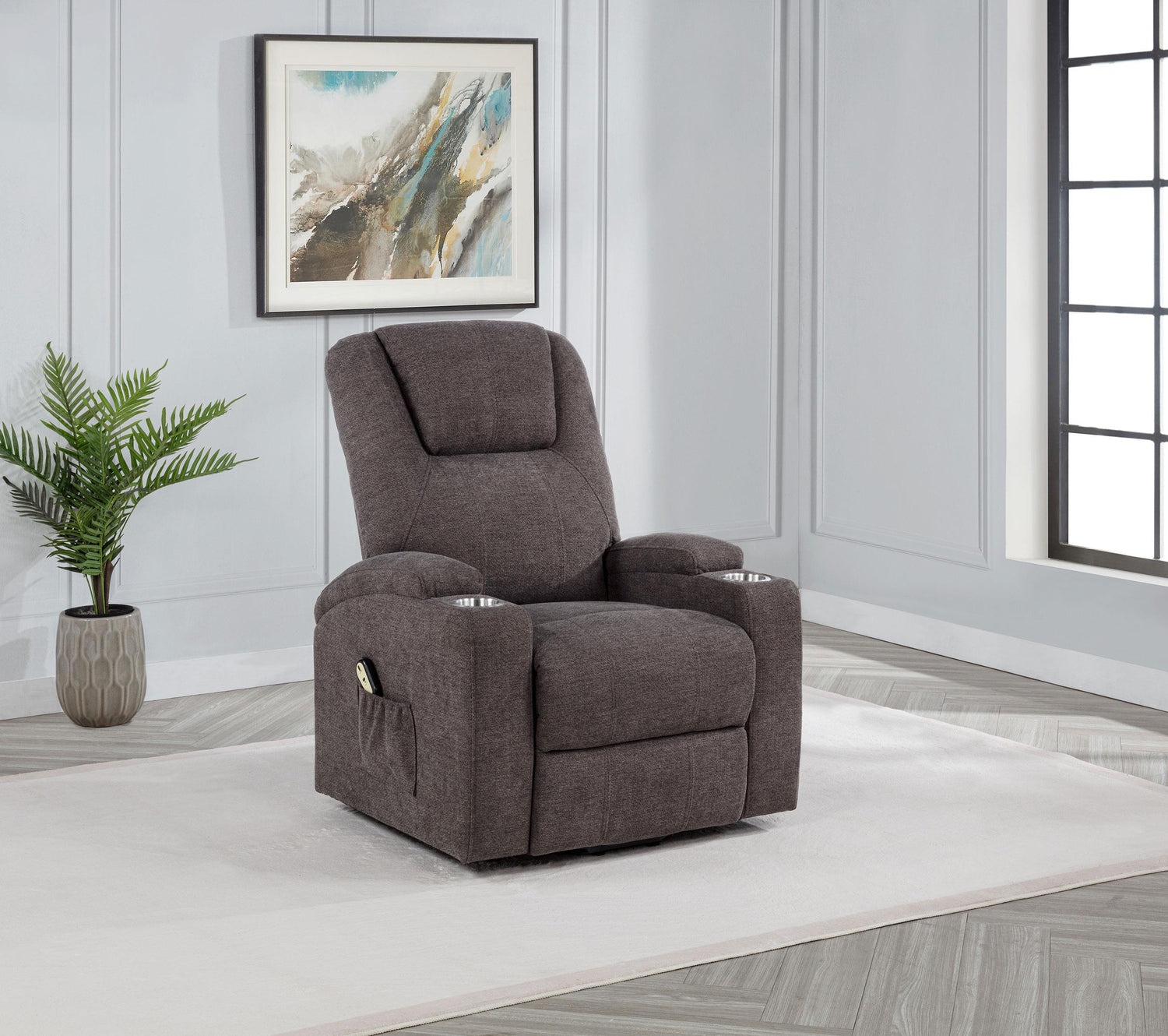 Louie Chenille Upholstered Power Lift Massage Chair Brown - 610463P
