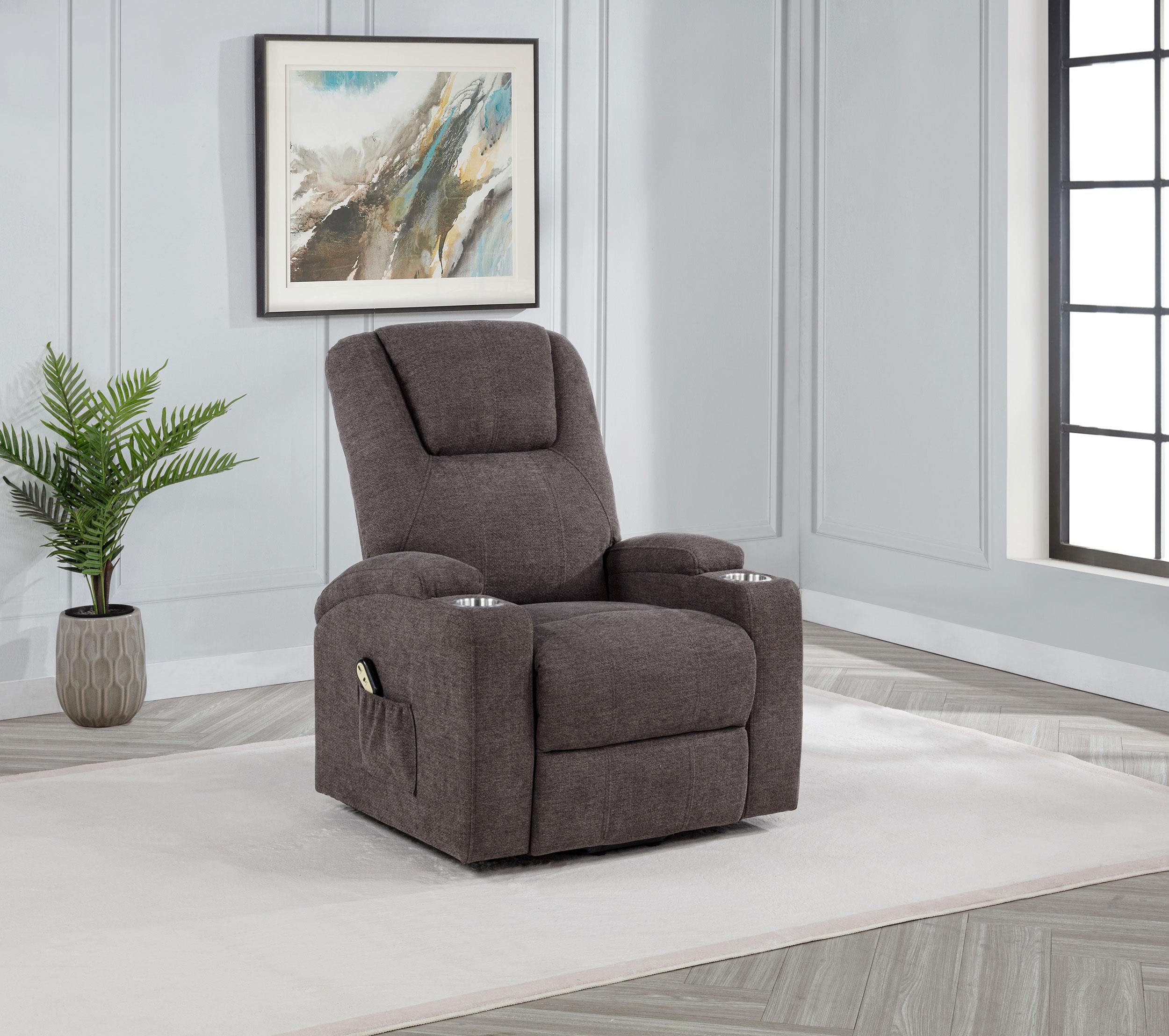 Louie Chenille Upholstered Power Lift Massage Chair Brown - 610463P