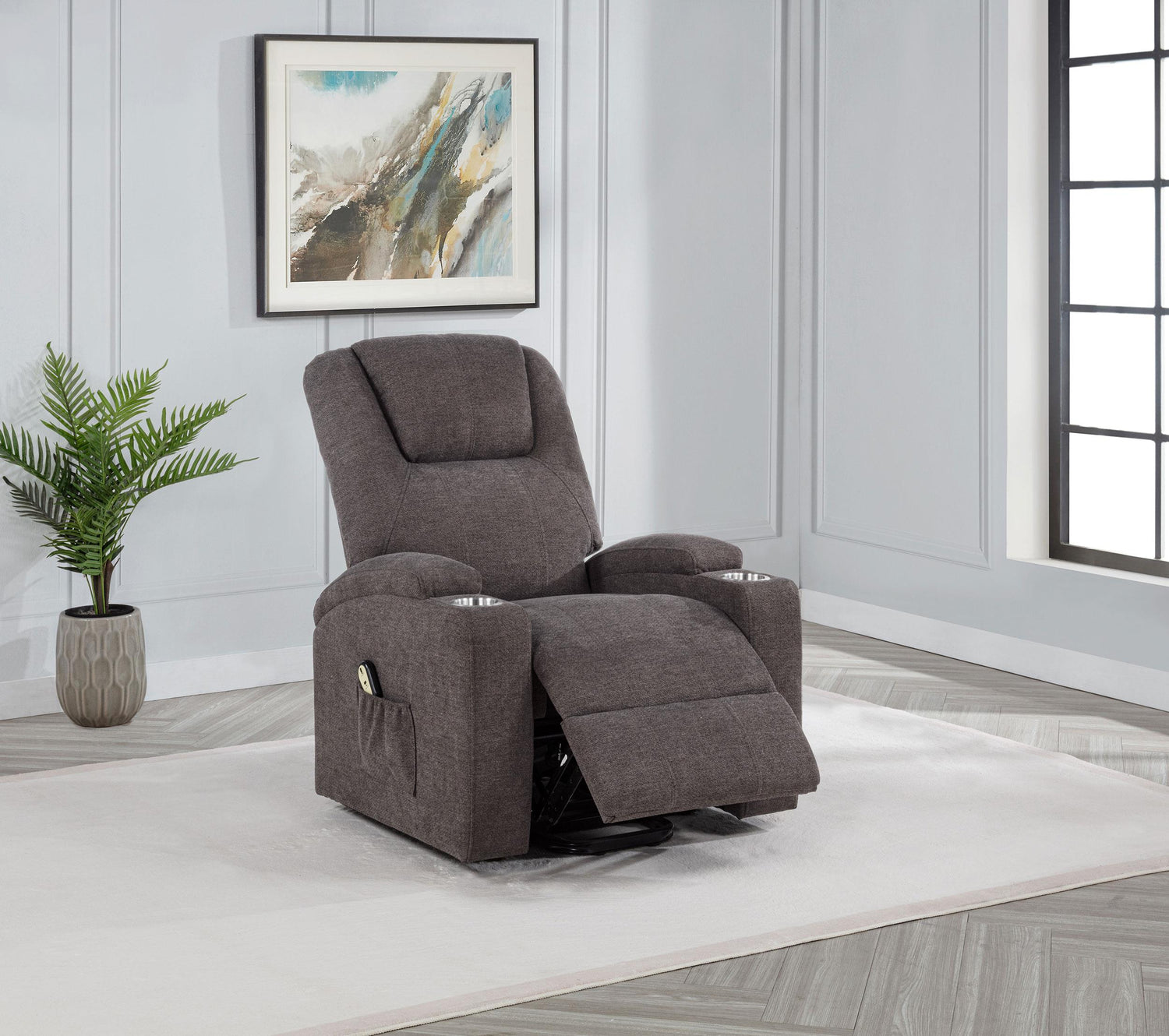 Louie Chenille Upholstered Power Lift Massage Chair Brown - 610463P
