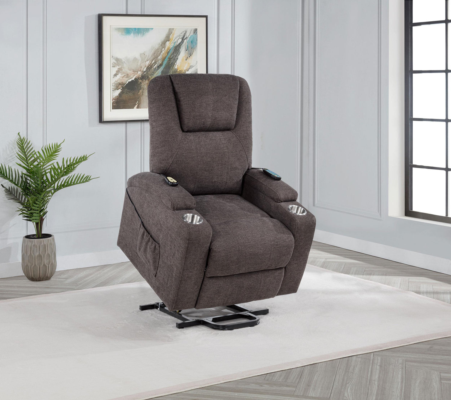 Louie Chenille Upholstered Power Lift Massage Chair Brown - 610463P