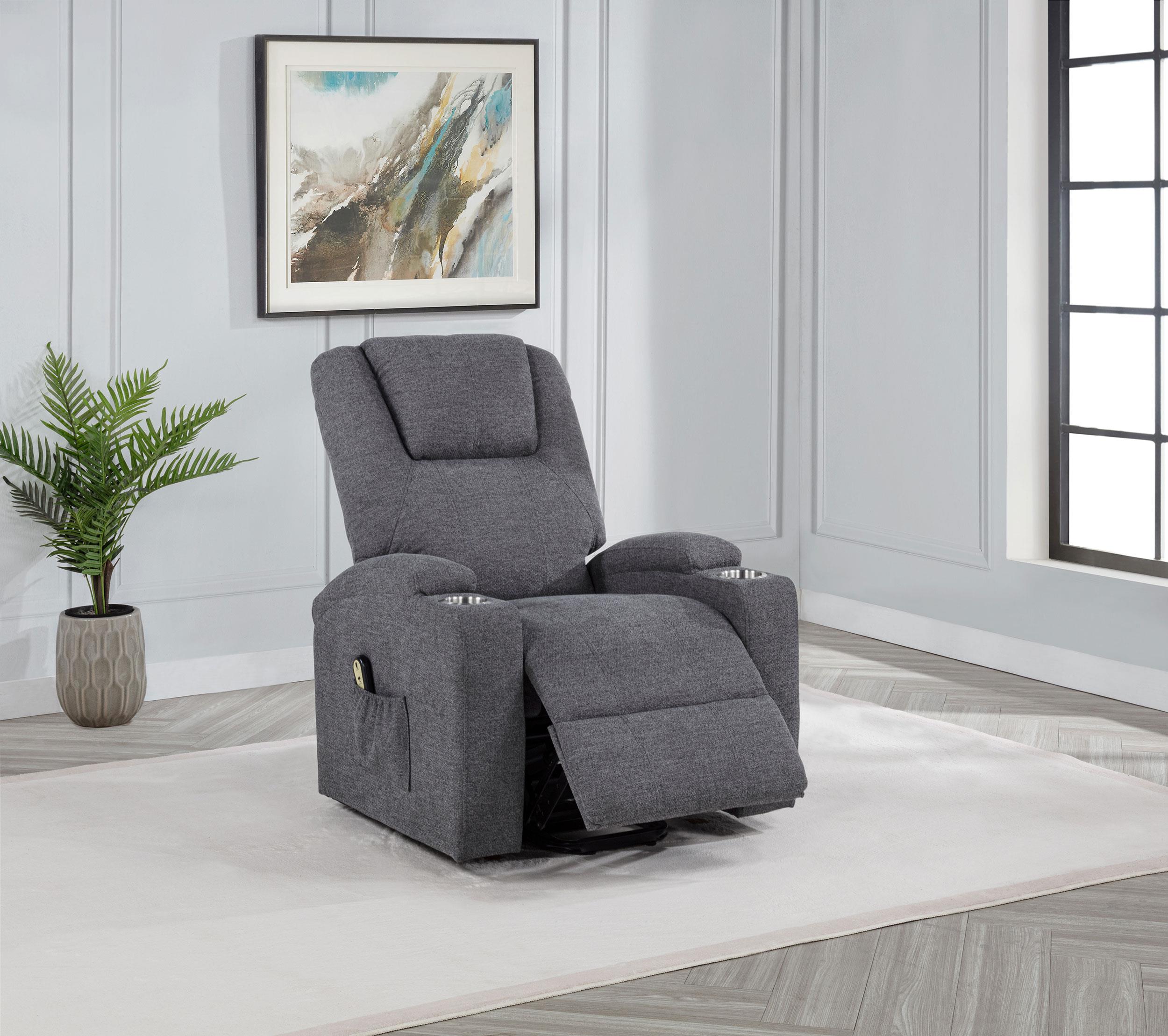 Louie Chenille Upholstered Power Lift Massage Chair Grey - 610453P