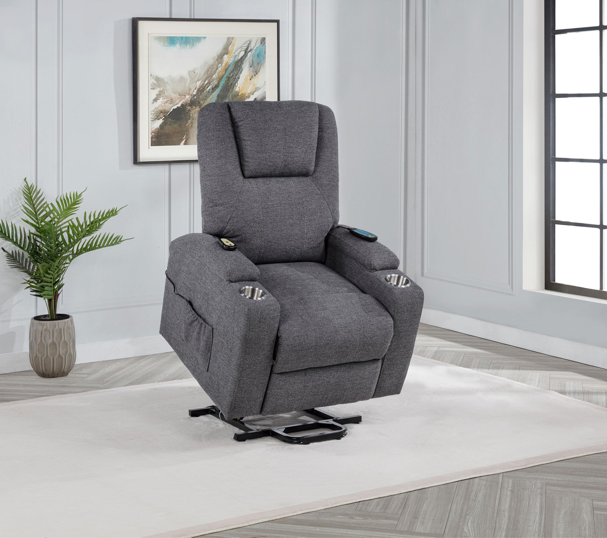 Louie Chenille Upholstered Power Lift Massage Chair Grey - 610453P