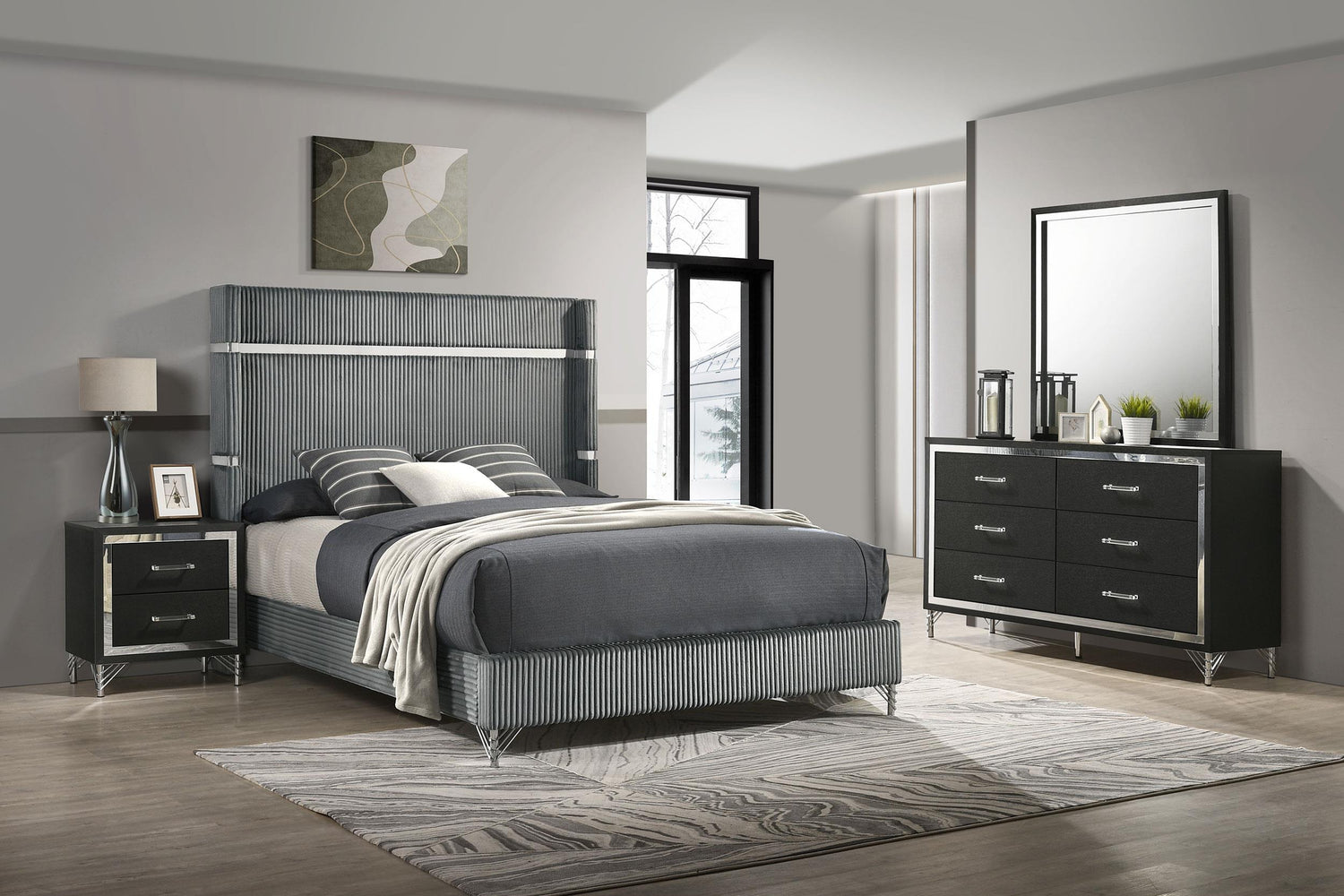 Lucia 4-piece Eastern King Bedroom Set Grey Black - 224991KE-S4
