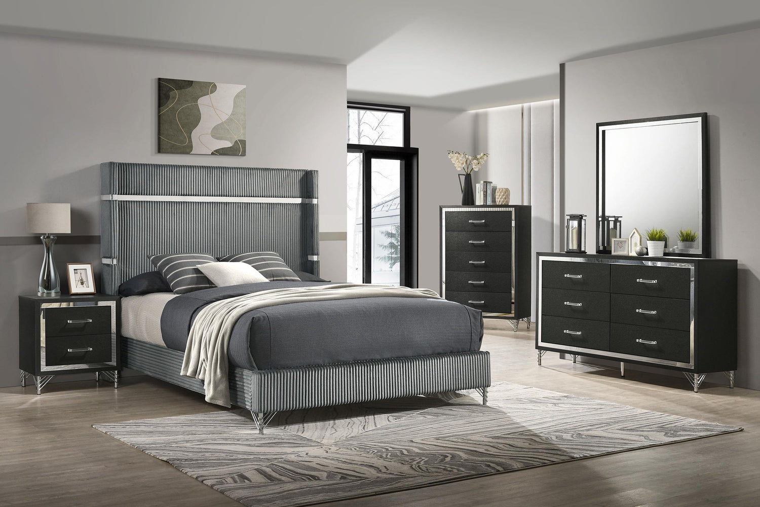 Lucia 5-piece Eastern King Bedroom Set Grey Black - 224991KE-S5