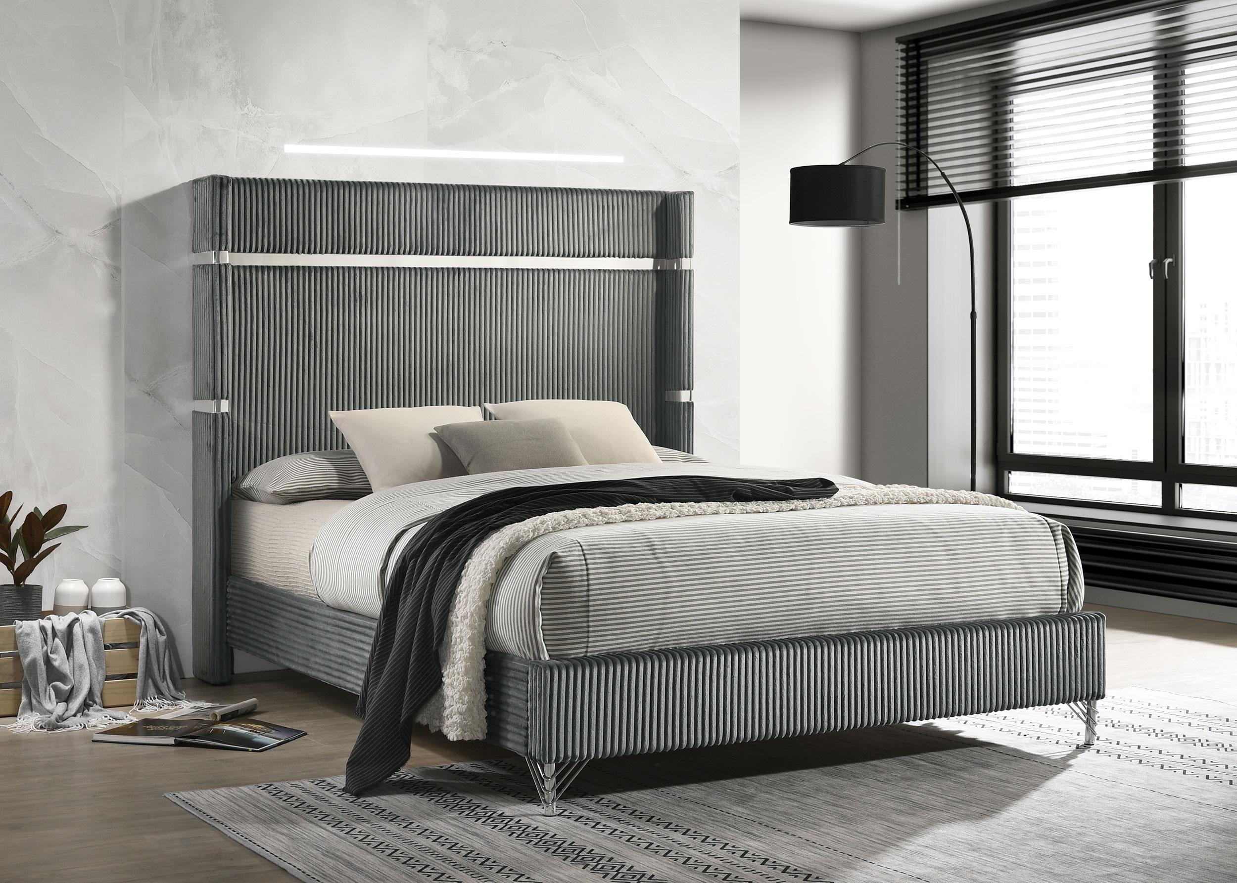Lucia 61-inch Upholstered Eastern King Panel Bed Grey - 224991KE