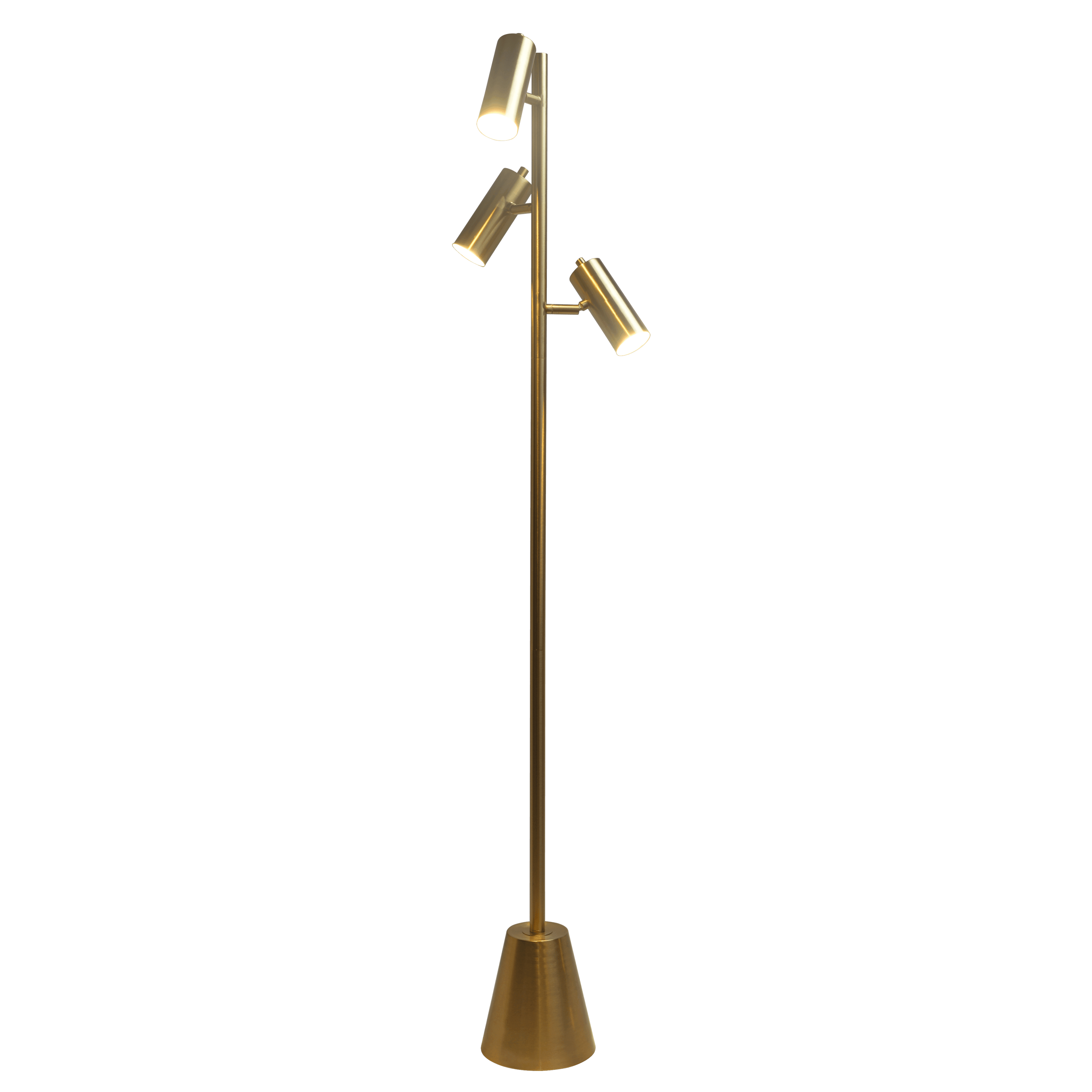 Lumina Brassed Gold Floor Lamp with Rotary Switch Triple Spots Metal Cone Base - FLL03700901