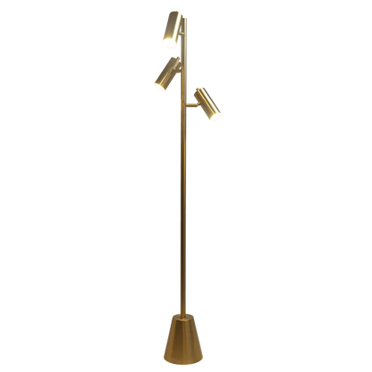 Lumina Brassed Gold Floor Lamp with Rotary Switch Triple Spots Metal Cone Base - FLL03700901